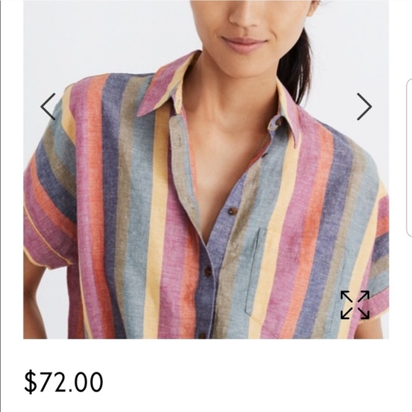 NWOT // MADEWELL Tie Front Shirt in rainbow stripe - Picture 2 of 4